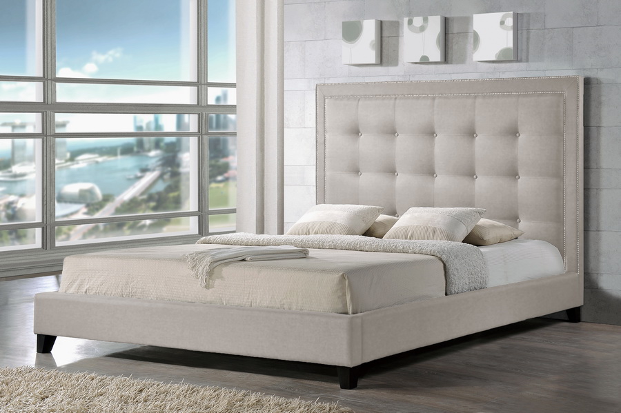 Baxton Studio Hirst Light Beige Platform Bed King Size